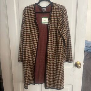 Anne Klein duster/length houndstooth sweater, size large, nwt